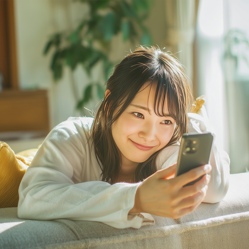 スマホを見る女性